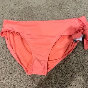 High wasted side tie bikini bottoms, full coverage, coral